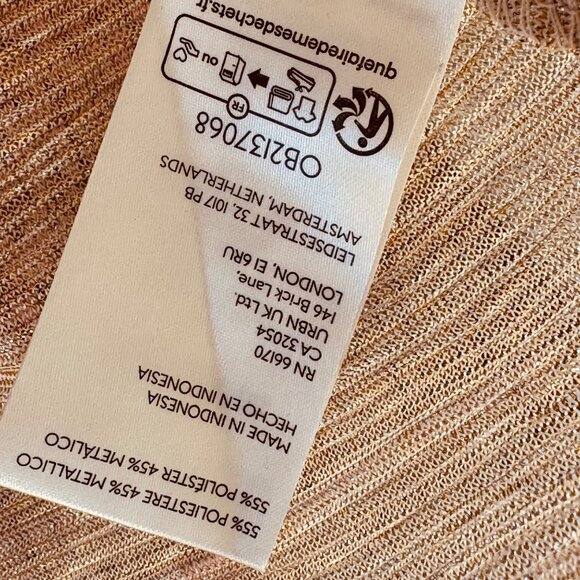 By Anthropologie Twist Front Shine Top Gold Metallic Long Sleeve Sheer Sz Small - Picture 6 of 8